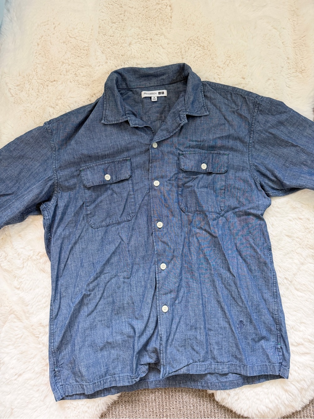 Uniqlo Short-Sleeve Denim Button-Up Shirt M - Blue